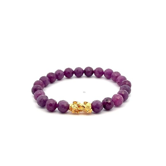 18K Gold Pixiu Piyao Bracelet Gemstones Ruby July Birthstones Micro Faceted - Picture 1 of 5